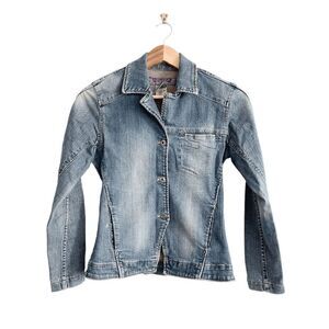Silver Jeans Women Denim Jacket Slim Fit Button Front Chest Pocket Stone Wash XS
